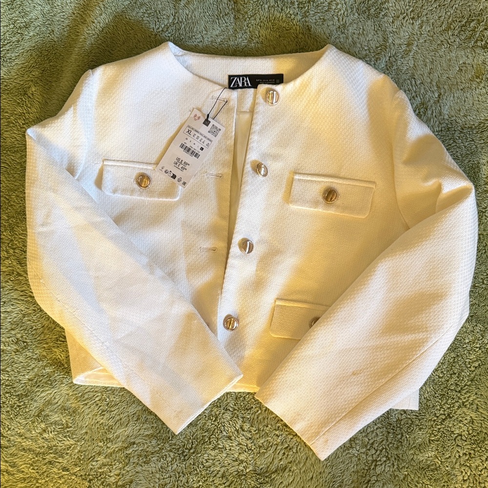 Zara Ivory Textured Blazer